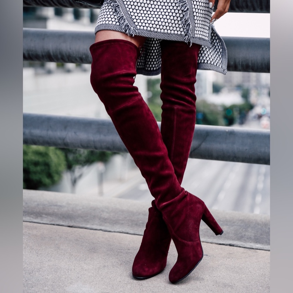 Stuart Weitzman Highland over the knee boots in Bordeaux suede